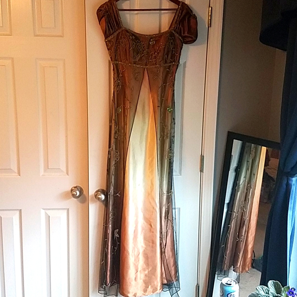 Vintage Angela Bianca formal dress in sunset gold